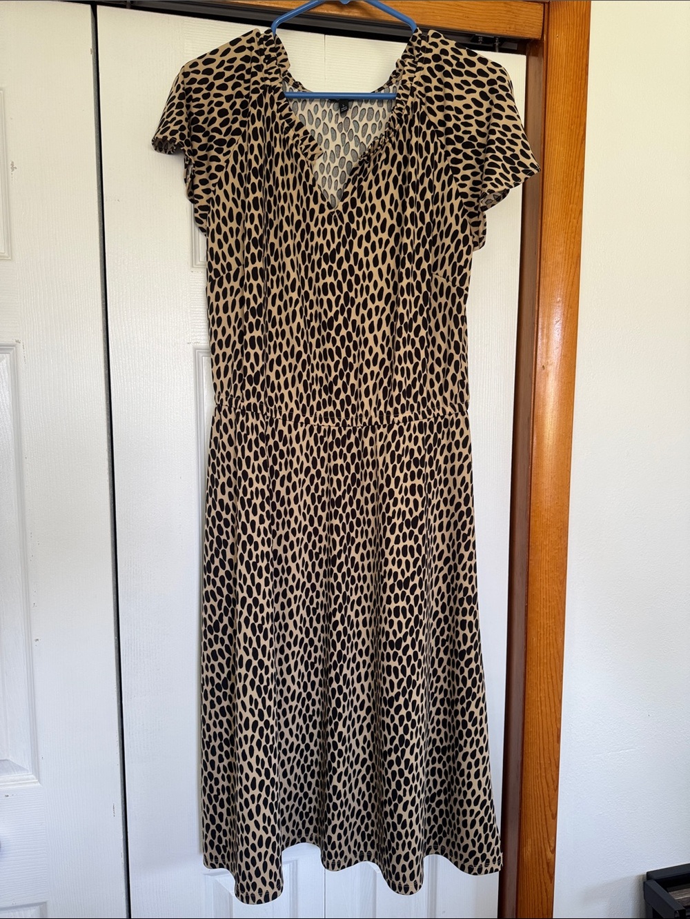 Talbots Tan and Black Leopard-Print V-Neck Midi Dress